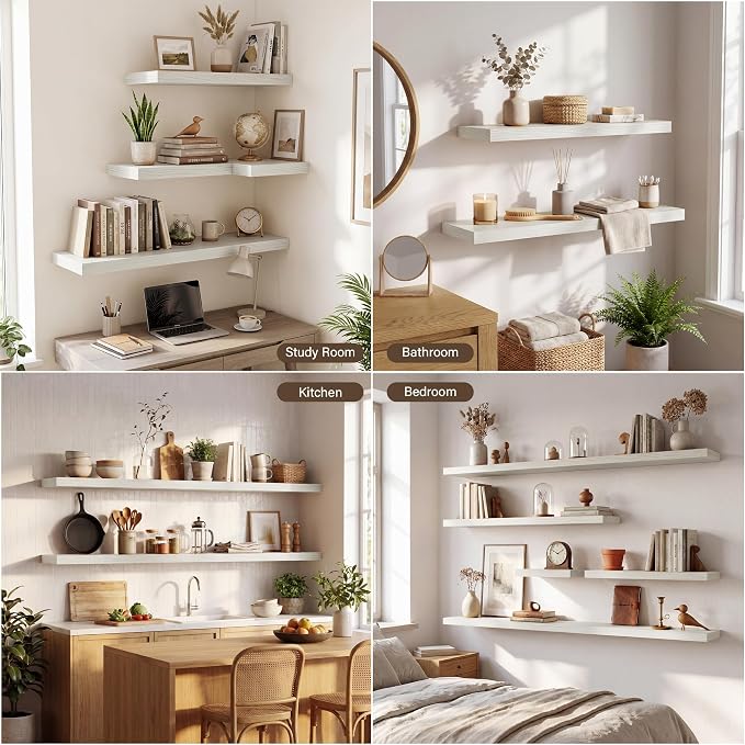 Acovy 10" Extra Deep Floating Shelves for Wall, 24" Long Wood Wall Shelves Set of 2 for Bathroom Bedroom Kitchen Living Room Laundry Room, Modern Floating Shelf for Home Decor