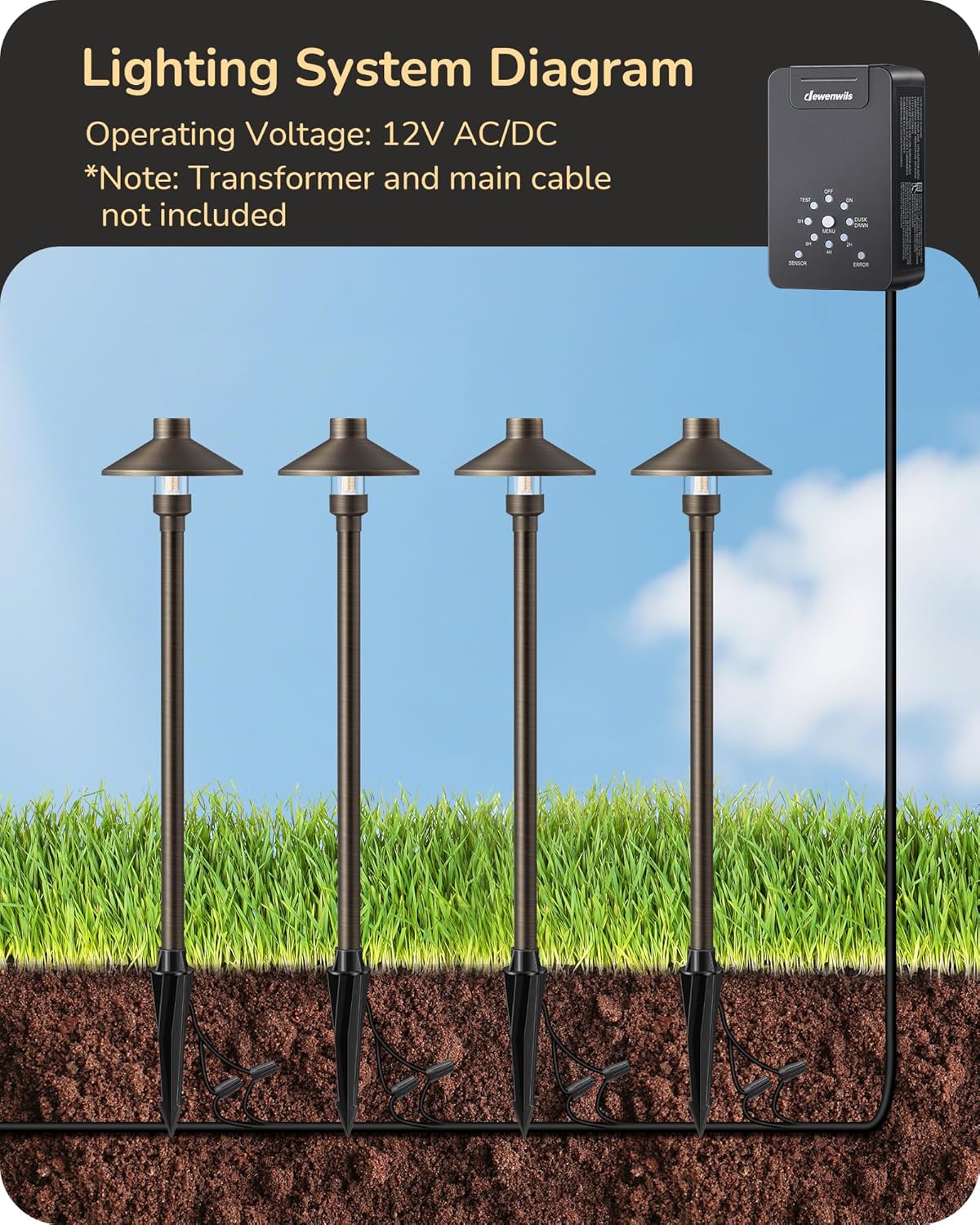 EDISHINE Solid Brass Low Voltage Landscape Lighting, 22" Tall 6" Shade w/ G4 Bulb, 6Pack 12V 350LM Heavy Duty Outdoor Landscape Path Light, Waterproof Bronze LED Pathway Lights Wired with Large Stake