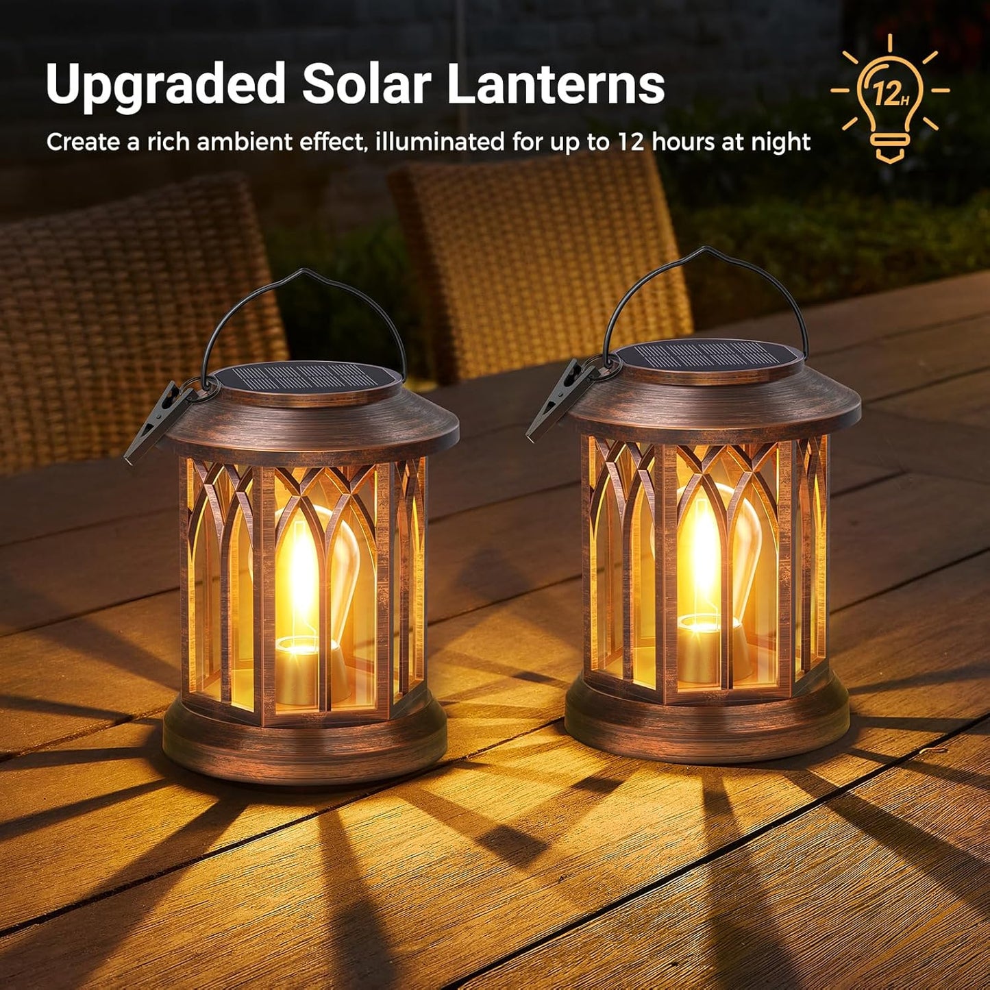 WdtPro Solar Lanterns Outdoor Hanging 2 Pack, Upgraded Bright Solar Lantern Lights Outdoor Waterproof, Solar Powered Lantern Over 12Hrs Hanging Lights for Outside Garden Yard Patio Decor (Copper)