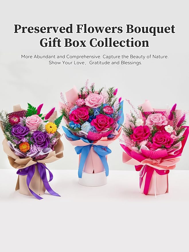 Preserved Flowers Bouquet, Flowers for Delivery,Long-Lasting Real Rose,Blue | Mothers Day Forever Flowers Roses Bouquet, Anniversary Birthday Flowers Gifts for Mom Grandma Women Wife Her