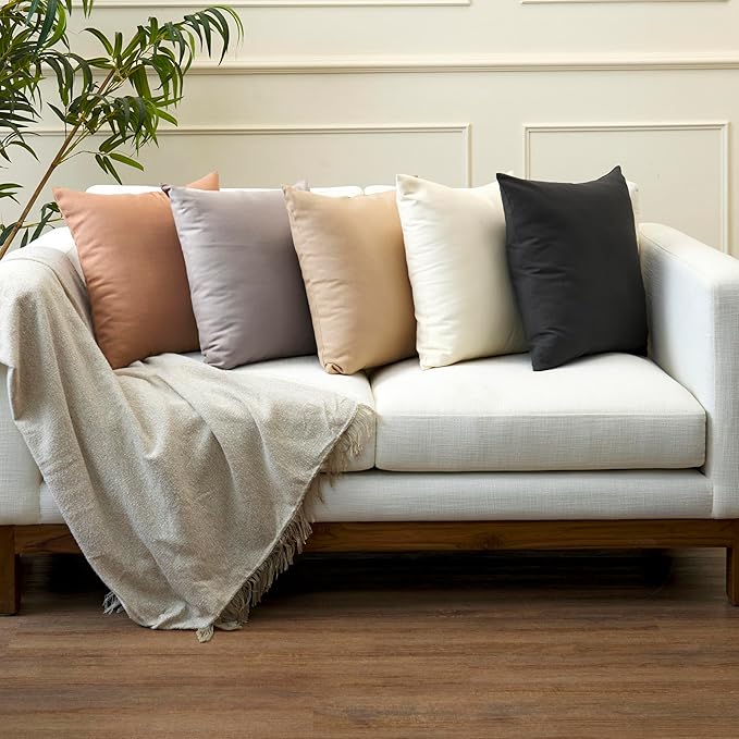 Encasa XO Throw Pillow Covers 20x20 in Set of 2 Tan | No Inserts | Cotton Pillow Covers for Living Room, Bed, Sofa, Couch | Decorative Cushion Covers with Improved Zipper