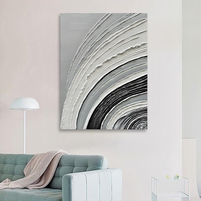 40x28 inch Hand-Painted White and Black Abstract Art Modern Minimalist Oil Painting Decorative Art for Home Office Walls