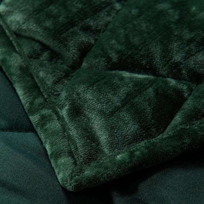 Fredsure Distressed Velvet Quilt Set, 3 Pieces Blackish Green Queen, Distressed Velvet Face and Brushed Microfiber Reverse, with Diamond Quilting