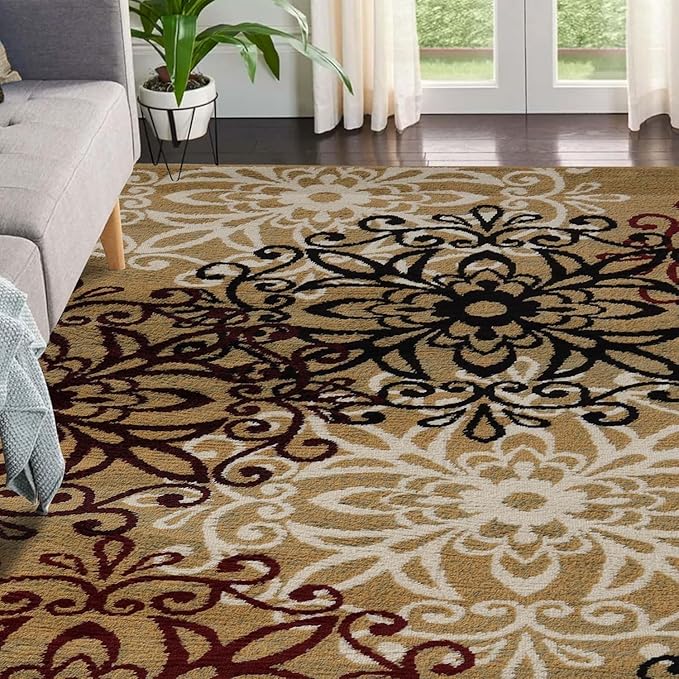 Superior Indoor Area Rug, Jute Backing, Plush Rugs for Entry, Office, Living, Dining, Kitchen, Hardwood Floors, Vintage Aesthetic, Boho Home Decor, Leigh Collection, 4' x 6', Gold