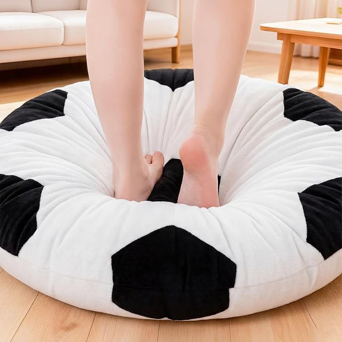 Funnymoom Soccer Party 2026 Decorations 35 Inch Extra Large Soccer Ball Floor Cushion Round Meditation Floor Cushion World Party Pillows Seating Sports Gifts for Adults for Reading Yoga Room Decor