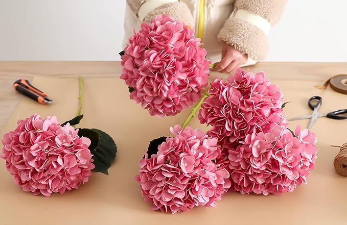 PARTY JOY 12PCS 15.4In Artificial Hydrangea Silk Flowers Bouquet Faux Hydrangea Stems for Wedding Centerpieces Home Decor
