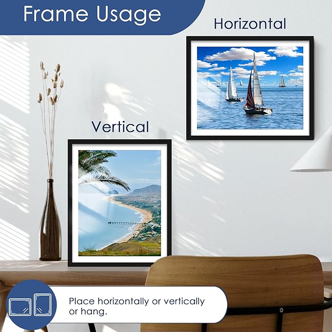 PEALSN 12x15 Picture Frames Set of 6, Display Pictures 11x14 with Mat or 12x15 without Mat for Wall Mounting, Photo Frames Collage for Wall Decor, Black.