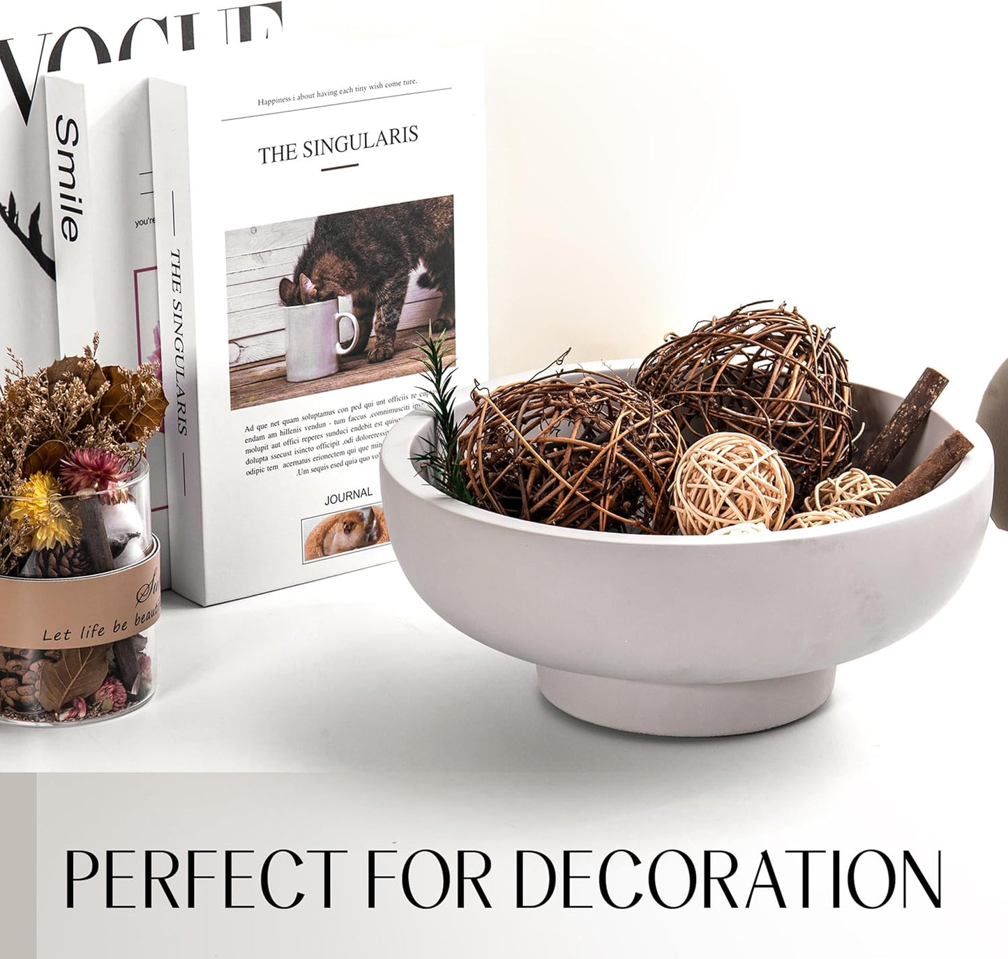 Large Decorative Bowl for Home Decor – Concrete Fruit Bowl for Kitchen Counter | Key Bowl for Entryway Table | Pedestal Bowl for Modern Decor | Coffee Table Centerpiece