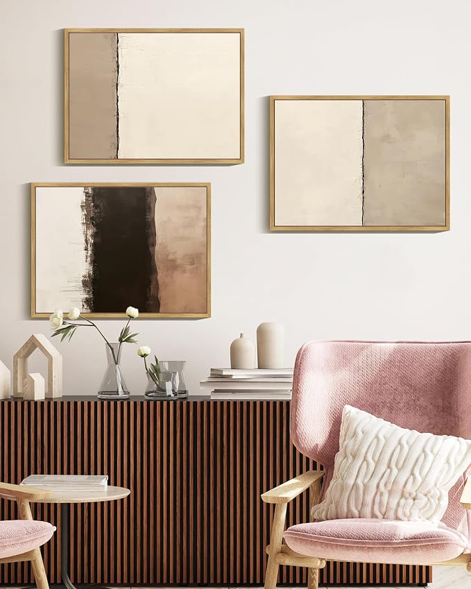 PHOPAGO Neutral Abstract Framed Wall Art Minimalist Beige Gray Pastel Wall Decor Modern Watercolor Art Paints for Kitchen Living Room - 11x14in Natural Framed