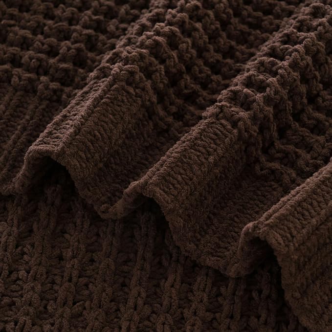 Bunnikins & Clover Dark Brown Throw Blanket for Couch, 50"x60" Soft Chenille Knit Throw Blanket for Home Decor, Decorative Chocolate Brown Blanket for Bed, Living Room