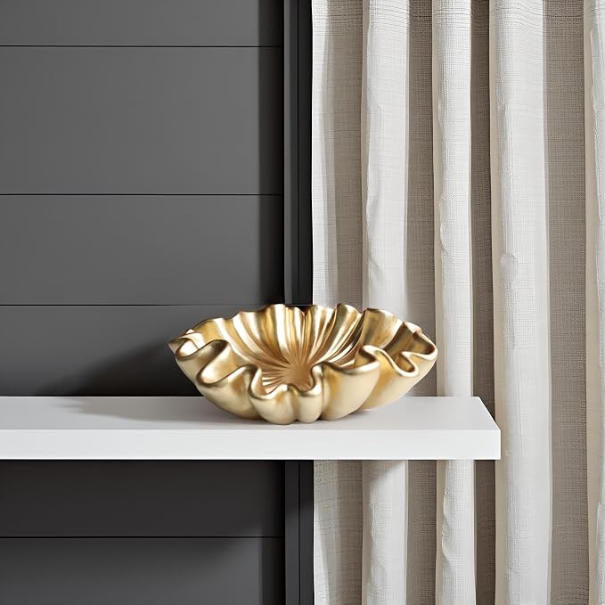 12" Large Decorative Bowl decor - Scalloped Decorative Bowls for Home Decor - Organic Fluted Modern Home Decor,Ruffle Decor key bowl,bowl for keys,Golden