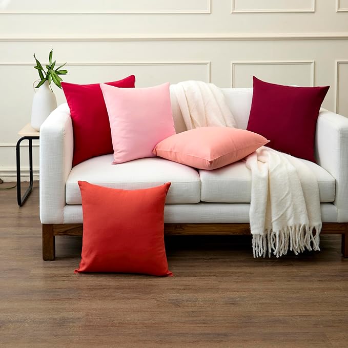 Encasa XO Throw Pillow Covers 18x18 in Set of 2 Powder Pink | No Inserts | Cotton Pillow Covers for Living Room, Bed, Sofa, Couch | Decorative Cushion Covers with Improved Zipper