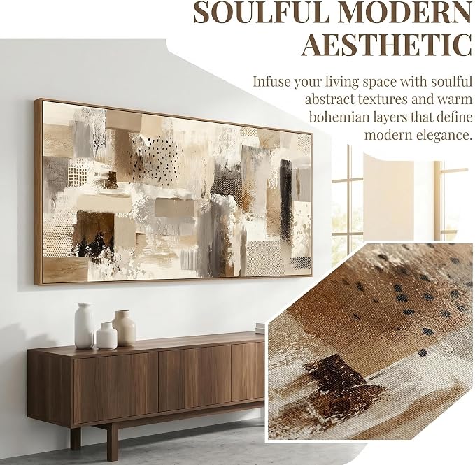 The Mode Art Abstract Wall Art Neutral Earthy Tones Canvas Prints with Mixed Textures Modern Framed Gallery Art for Living Room Bedroom Contemporary Boho & Industrial Decor 30x58inch