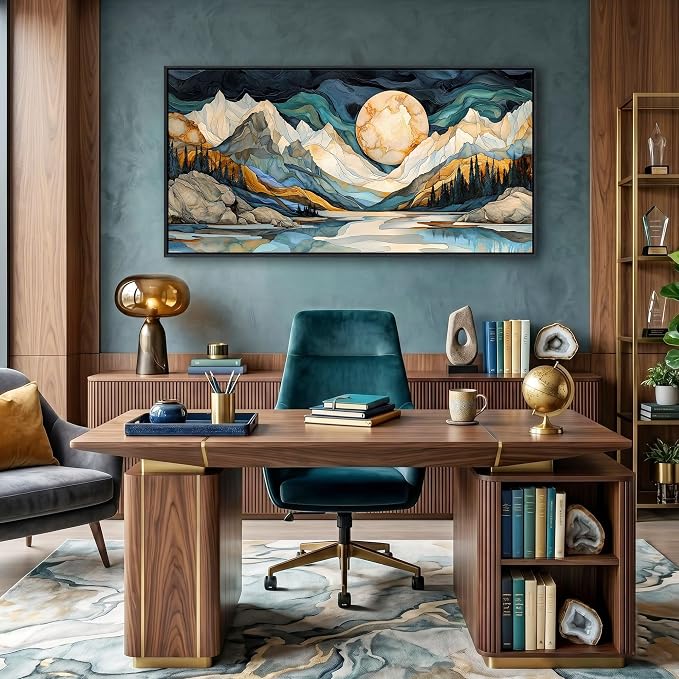 Framed Canvas Wall Art - 20x40 Inchs Abstract Painting Decor, Textured Mountain Pictures as Gifts for Friends, Modern Art Prints for Bedroom Living Room Bathroom Home Decoration