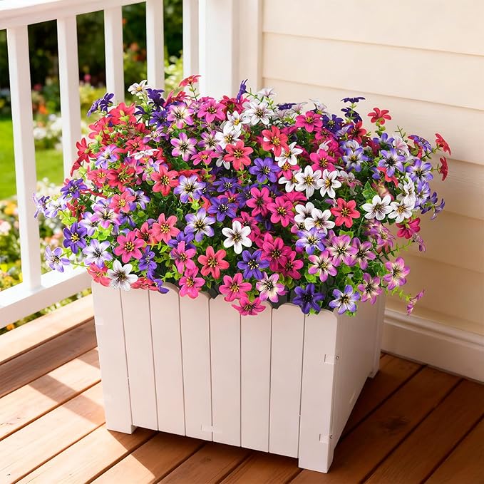 Artificial Flowers for Outdoor Fake Plants Spring Decoration, 12 Bundles Realistic Faux Flower Silk Daisy Plastic Bouquet UV Resistant for Outside Porch Patio Balcony Planter Yard Garden Home Decor
