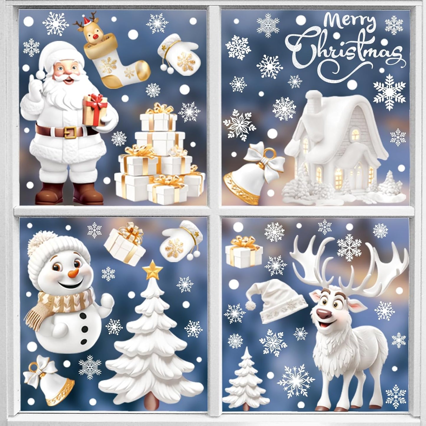 Bloss Christmas Window Clings for Glass Windows,190pcs Snowflake/Snowman Christmas Decorations Indoor Window Stickers,3D Navidad Decoración Window Decals,Adornos de Navidad for Xmas Decor