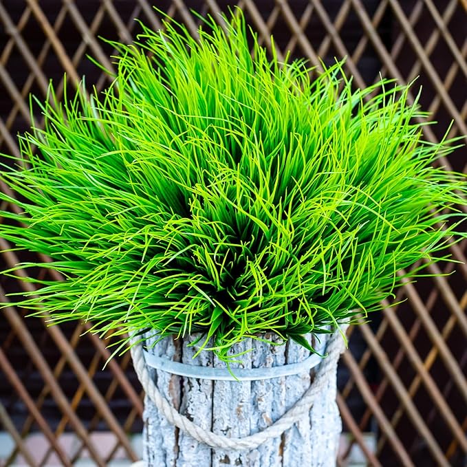 AXYLEX Artificial Monkey Grass Outdoor Shrubs - 20 Bundles Fake Plants UV Resistant No Fade Faux Plastic Greenery Home Garden Porch Patio Decoration Office Indoor (Green Grass)