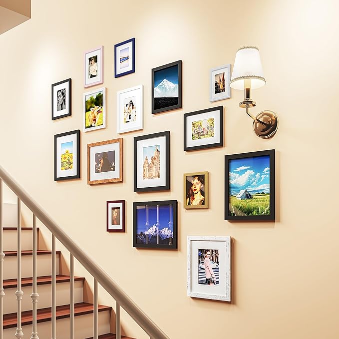 Picrit 11x14 Picture Frame Set of 12, Display 8x10 with Mat or 11x14 without Mat, Photo Frames for Wall Mounting or Table Top Display, Gold