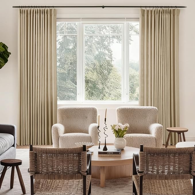 Tan Curtains 108 inches Long 2 Panel Set for Living Room Camel Beige Rustic Farmhouse Pinch Pleated Drapes Memory Trained Light Filtering Linen Curtain with Pinch Pleat Clips 108" Length Kahki