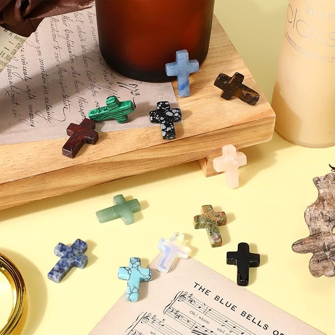 Nuenen 50 Pcs Easter Cross Crystal Stone Bulks 1'' Natural Crystal Wall Cross Shaped Worry Stones Charm Pocket Quartz Gift Halloween Easter Decor(0.71 x 0.98 x 0.24 Inch,Fresh)