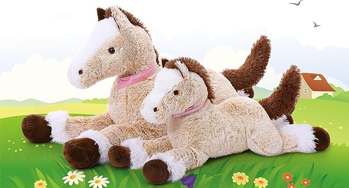 MaoGoLan Large Horse Stuffed Animal, Big Horse Plush Toy for Boy Girl, Ridable Stuffy Pony for Kid, Stuffed Pony Plush Pillow for Baby Shower, Easter Birthday Gifts Party Favor, 33 inches, Brown