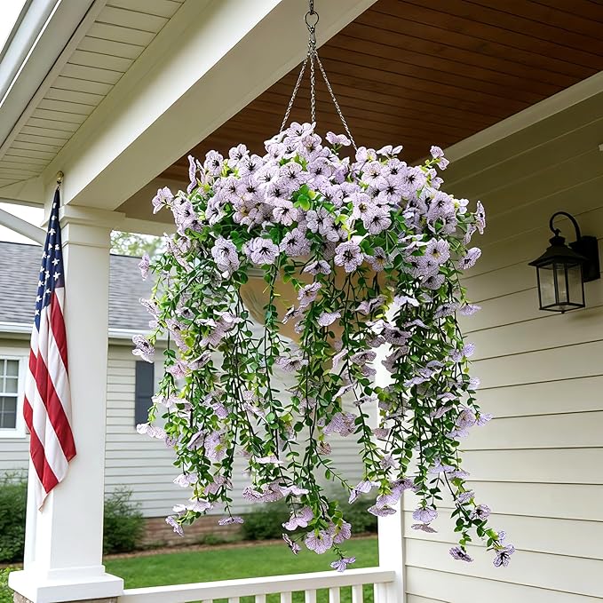Fanfantoey 3Pcs Artificial Flowers for Outdoors, UV Resistant Fake Flowers, Realistic Artificial Hanging Flowers, Fake Plants Silk Daisy Vines for Spring Summer Outdoor Decor(White)
