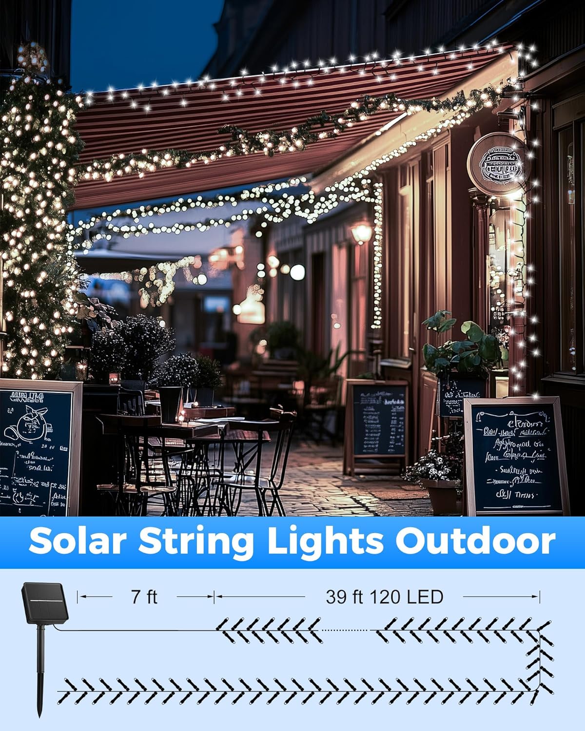 Brightown 2 Pack Solar String Lights for Outside, Each 46Ft 120 LED Solar String Lights Outdoor with 8 Modes, IP65 Waterproof Solar Lights for Patio Yard Wedding Garden Party Decorations, Cool White