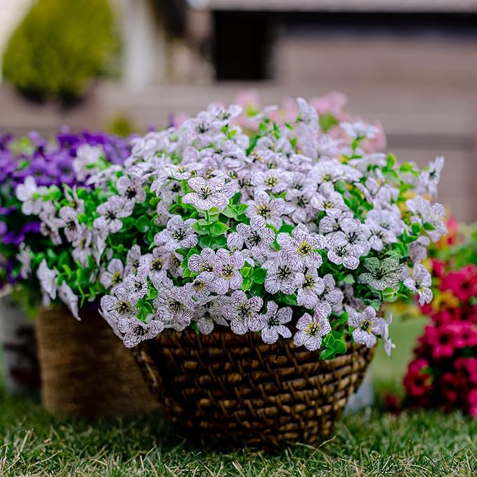 AXYLEX Artificial Flowers for Outdoors Fake Plants - 16 Bundles Faux Outside Greenery Boxwood UV Resistant No Fade Plastic Shrubs Fall Decor Farmhouse Home Garden Mums (White)
