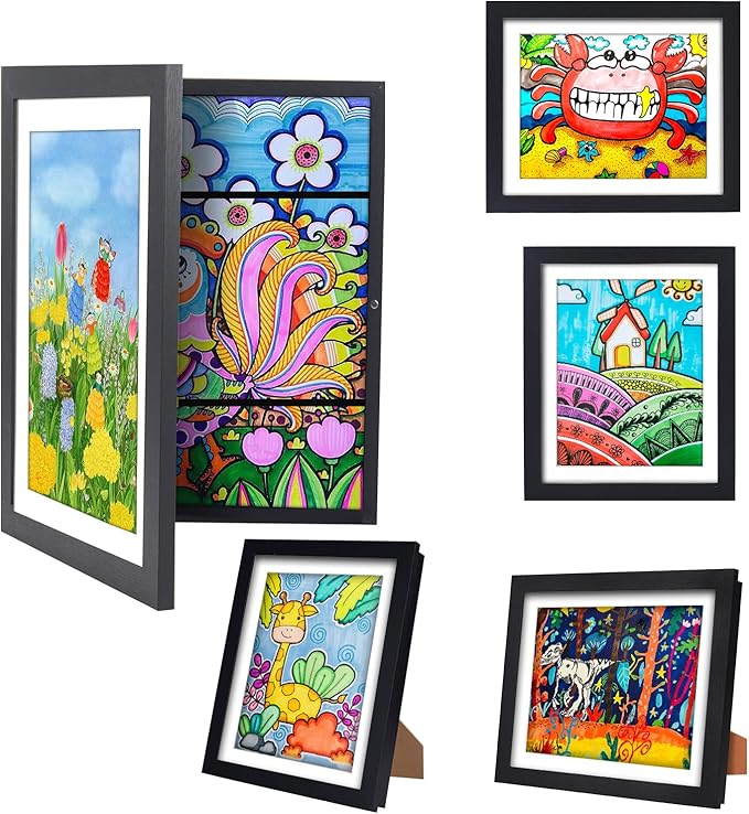 [3-Pack Kids Artwork Frames Changeable - Front Opening Holds 150,Children Art Projects Kids Art Frames,10x12.5 Child Picture Frame for Display,With Storage(Wood)