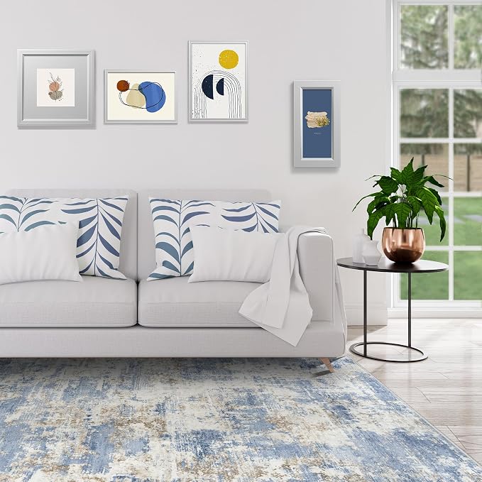 5x7 Area Rugs for Living Room Rug Washable: Modern Rug for Dining Room Bedroom Carpet Non Slip Low Pile 5 by 7 Indoor Abstract Nursery Home Office Blue