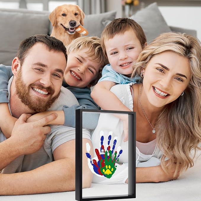 Family Handprint Kit, DIY Art Print Wooden Frame for Family Night, Gifts for New Parents, Adoption Gifts, 5 Non-Toxic Paints (Black)