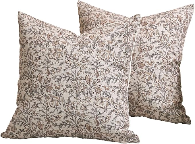 Amor Virisso Floral Throw Pillow Covers 24x24 Set of 2 Vintage Block Print Pillow Covers Decorative Pillow Covers Couch Pillows for Living Room Farmhouse Accent Sofa Pillows, Red/Sand