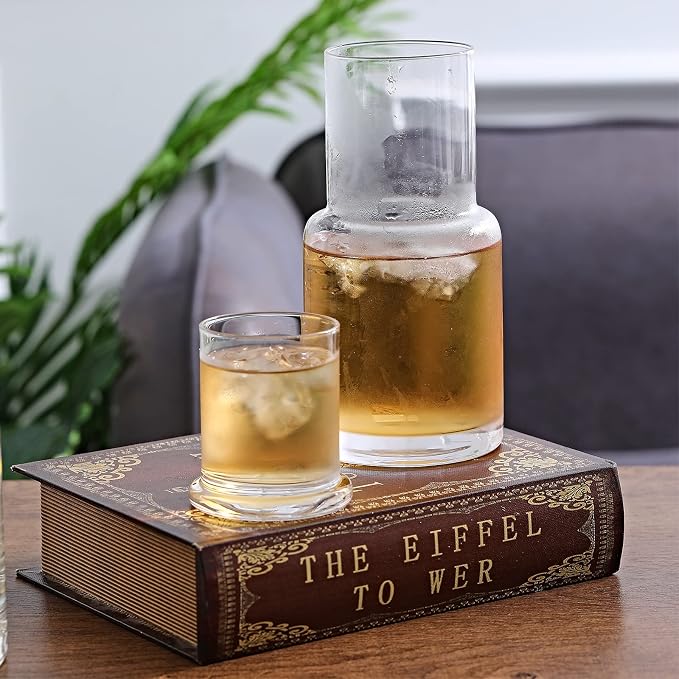 Bedside Carafe and Glass Set, Use Tumbler as Lid Night Water Carafe for Nightstand, Mouthwash Dispenser Pitcher with Glass Cup for Keeps Water Clean in Bedroom, Bathroom, or Kitchen