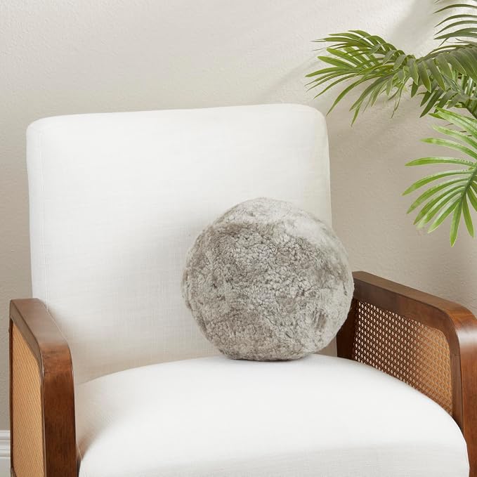 SARO LIFESTYLE Fleece Fantasy Sheepskin Ball Poly Filled Throw Pillow, 12"x12", Fog