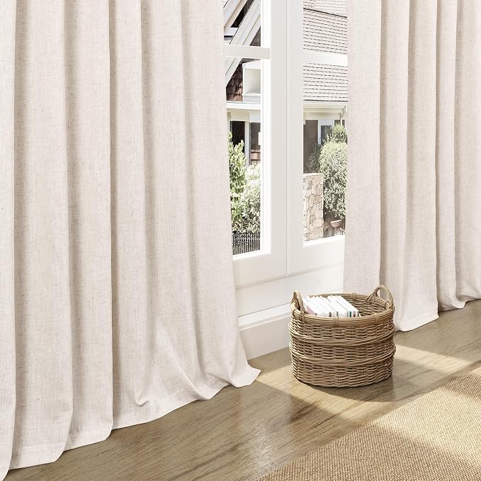 Beige Linen Curtains 96 Inches Long 2 Panels Back Tab Sheer Linen Curtain Modern Farmhouse Coastal Decor Cotton Textured Gauze Curtains 96 Inch Length for Patio Sliding Door Office Bedroom 36x96