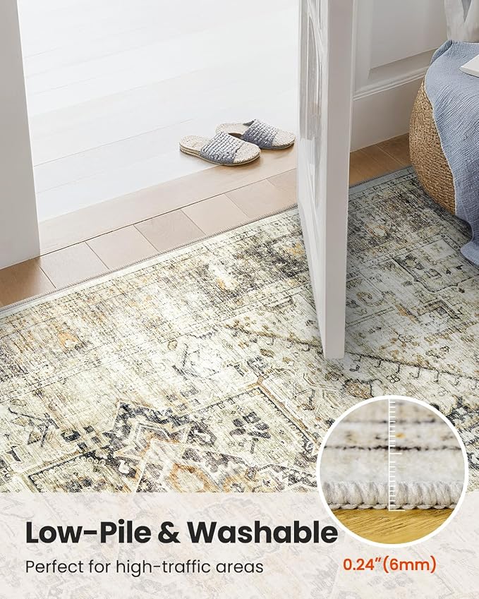 AMADA HOMEFURNISHING 5x7 Washable Area Rug, Low-Profile Living Room Rug with Non-Slip Backing & Durable Edge Binding, Large Area Rug, Vintage Rugs for Living Room, Bedroom, Dinning Room