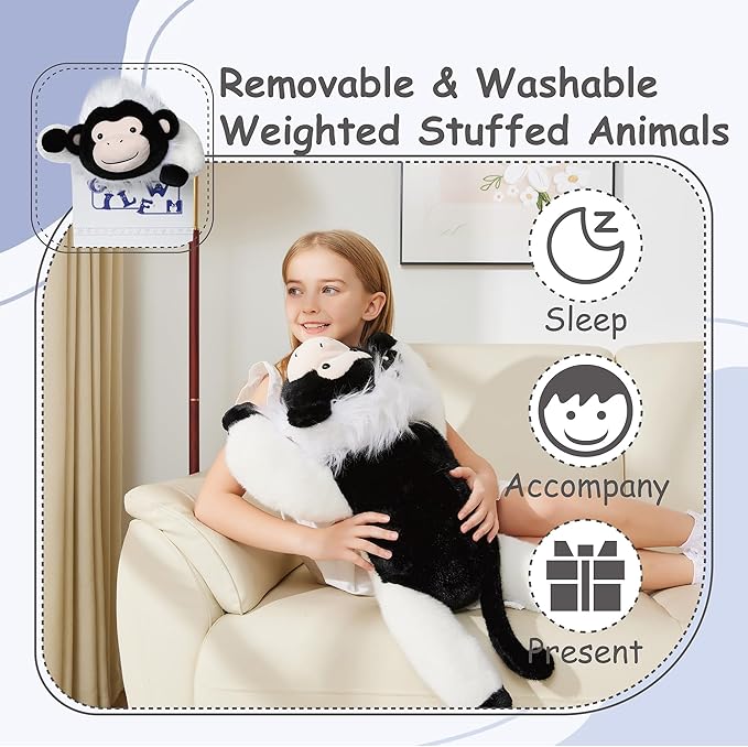 GILFWM Weighted Stuffed Animals Monkey - 25" Big Toy Pillow Plushie Gifts for Kids Boys Girls & Adults, 5 lbs Extremely-Soft Washable Plush Pillowfort