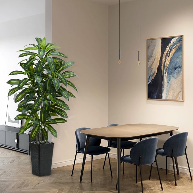 Artificial Dracaena Tree:5FT Faux Silk Tropical Yucca Floor Trees Realistic Fake Green Plant with Natural Wood Trunk & Lifelike Leaves for Home Office Decor Indoor & Outdoor (5FT,1-Pack,Black)