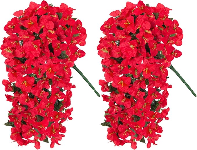 INXUGAO 2 pcs Artificial Faux Bougainvillea Flowers Plants for Outdoor Outside Summer Decoration, Fake Silk UV Resistant Long Trailing Vines for Front Door Porch Planter Balcony