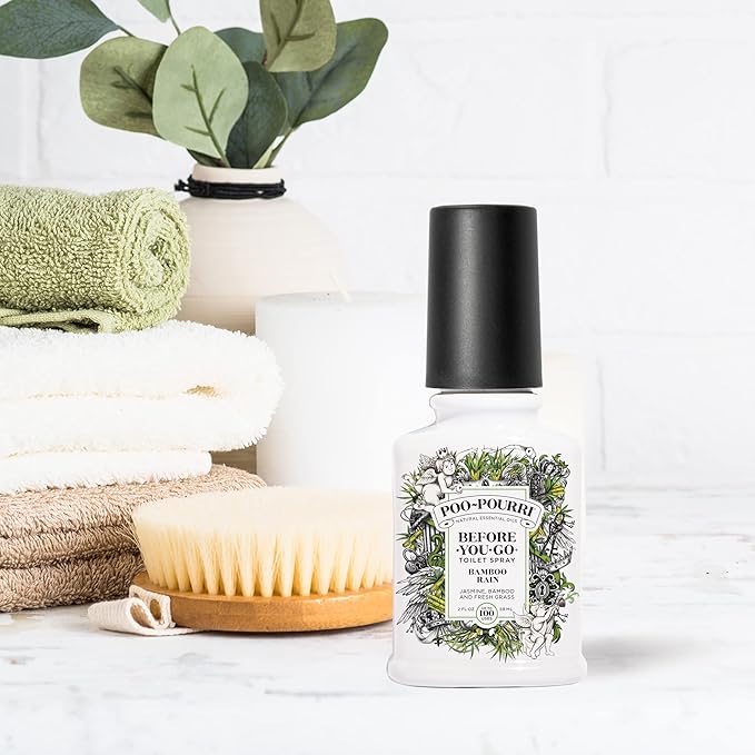 Poo-Pourri Before-You-Go Toilet Spray,Bamboo Rain,100 Uses,Bathroom Odor Deodorizer with Essential Oils for Home or Work,Travel Essentials,TSA Approved Size, Bamboo & Fresh Grass, 2 Fl Oz (Pack of 2)