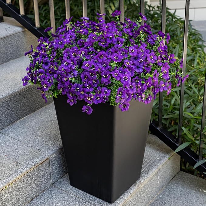 Lnoicy 20 Bundles Artificial Flowers for Outdoor Fake Plants for Spring Decoration,Faux Eucalyptus Flowers for Planter UV Resistant Lifelike for Home Porch Garden(Purple)