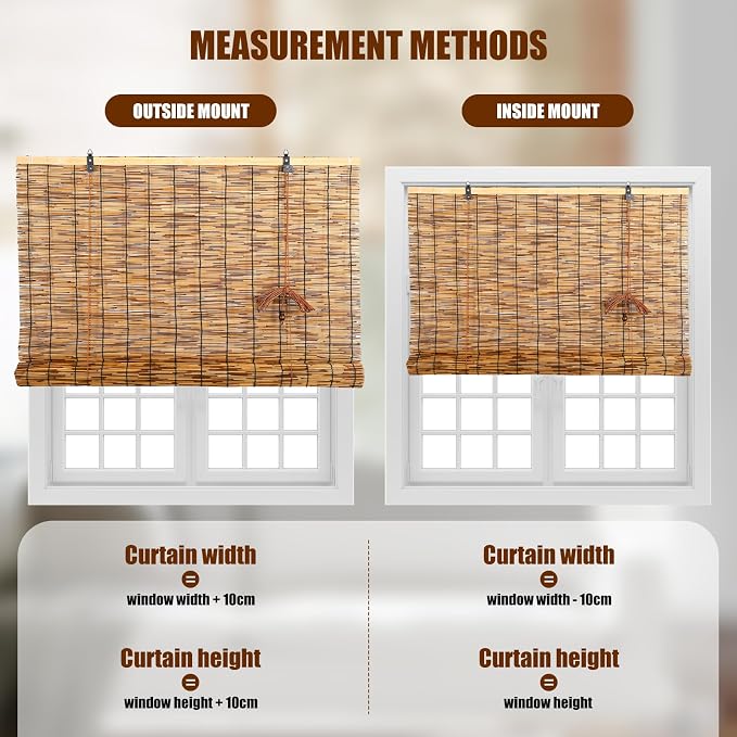 Reed Roller Blinds Shades, Vertical Lifting and Breathable Waterproof Design, Sun Shade and Ventilation, Easy Installation,60" Wx72 H