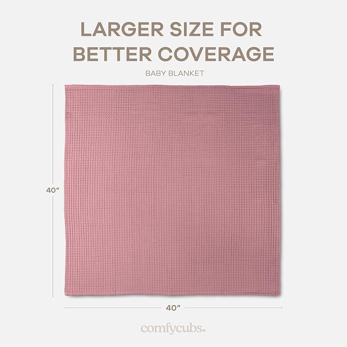 Comfy Cubs Waffle Weave Baby Blanket - 40” x 40” Cotton Blanket with Textured Design - Lightweight Swaddle for Bed, Crib, Stroller, or Couch - Soft and Cozy Cover for Toddlers, Boys & Girls - Mauve