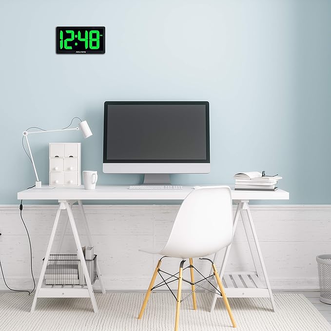 AcuRite 75112M 10-inch LED Digital Clock with Auto Dimming Brightness, Green