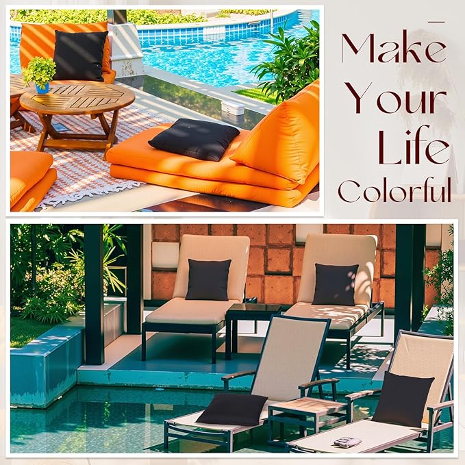 Colingmill 4 Set Waterproof Black Outdoor Throw Pillow Covers with 4 Pillow Inserts 18x18 Inch Decorative Waterproof Throw Cushion for Sofa Couch Home Patio