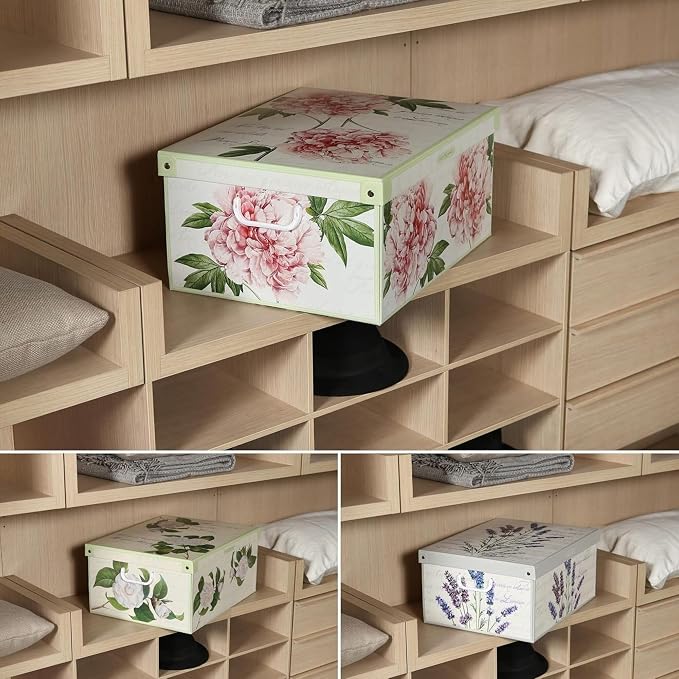 Lavatelli: Storage Box 6 Pack: Large - Flower Mix - Lid & Handles, Decorative Cardboard Organizer, Stack-Fold, Home-Clothes-Linens, 19.7 x 15.4 x 9.4