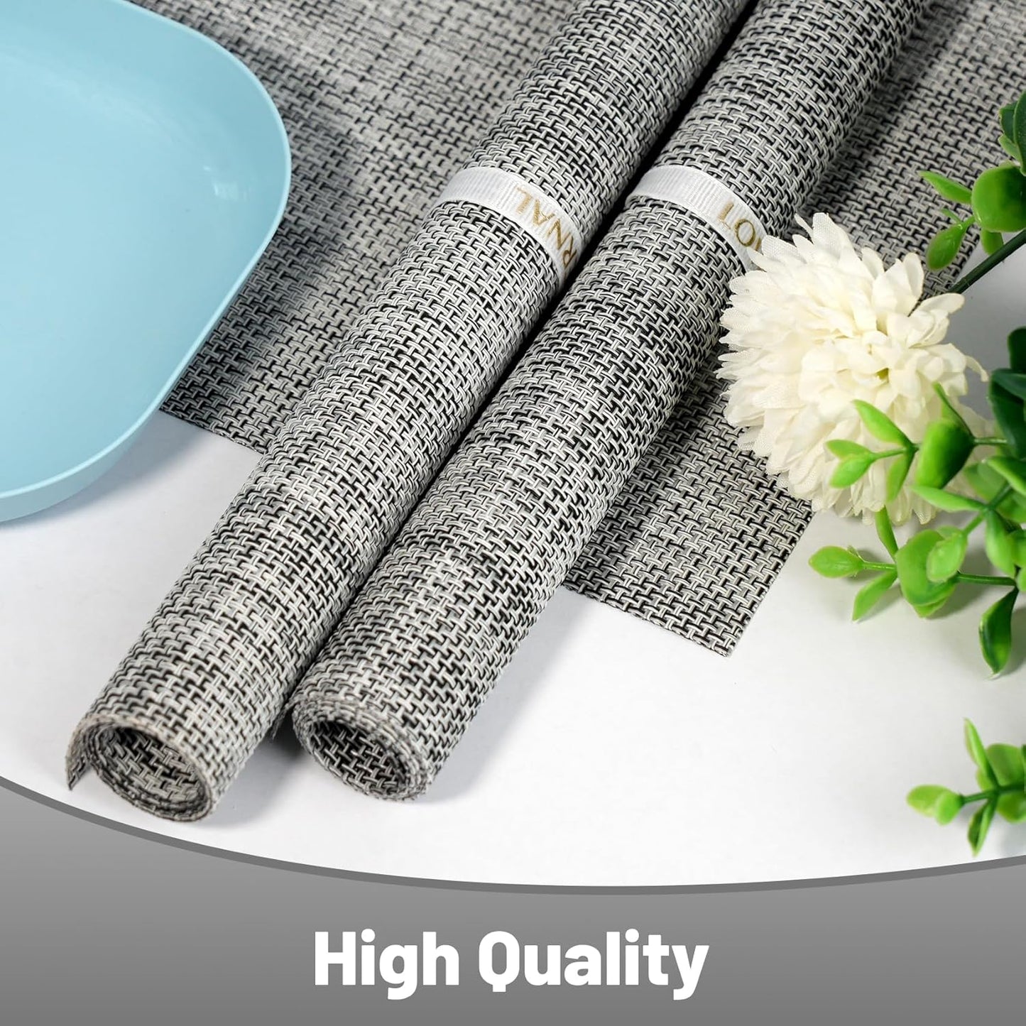Placemats Set of 12,Non-Slip PVC Weave Table Placemats Easy to Clean,Heat Resistant Place Mats for Kitchen Dining Table Decoration Indoor Outdoor,Gray