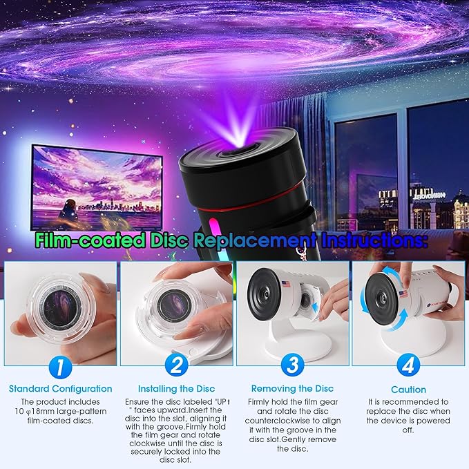Galaxy Projector,Upgraded HD Star Projector Lens, 10 Realistic Nebula Scenarios Room Lights,Timer off Controls&8-Color Night Light,Super Wide Ceiling Coverage for Bedrooms Home Theaters Kids Rooms