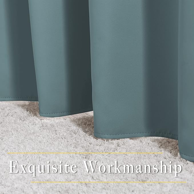 NICETOWN Blackout Greyish Blue Kitchen Curtains, Grommet Thermal Insulated Solid Vertical Drapes Room Darkening for Cafe, 2 Panels, W52 x L36