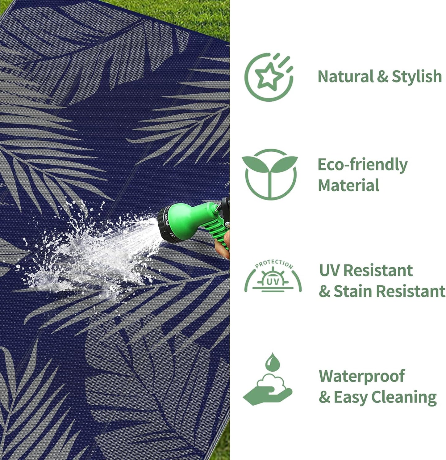 GENIMO Outdoor Rug 4' x 6' Waterproof for Patios Clearance, Reversible Outdoor Plastic Straw Camping Rug Carpet, Large Area Rugs Mats for RV, Camper, Deck, Balcony, Porch, Beach, Picnic Navy Blue&Grey